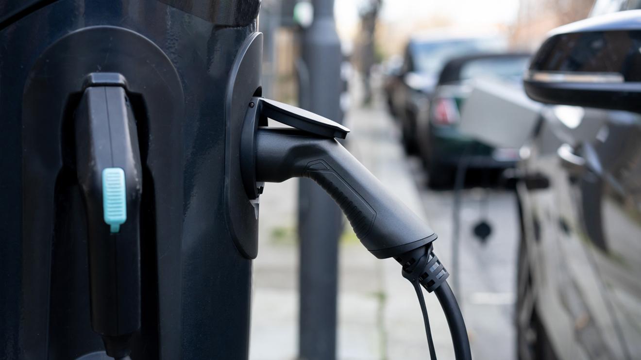 An on-street electric vehicle charging point 