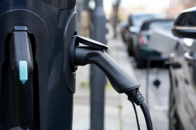 An on-street electric vehicle charging point 