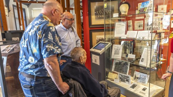 Gerrit Pijpers, Brian Fare & Bill Larder at Melton Museum looking at the display