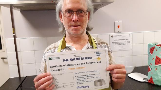 Peter Jopson with Cook, Meet & Eat certificate