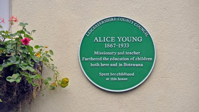 Green Plaque with name of Alice Young on it